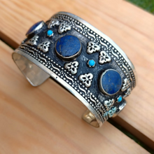 Tuareg Lapis  cuff bracelet- Tribal afghan jewelry- Vintage jewelry- Ethnic tribe jewelry- Turquoise stone- Stone jewelry
