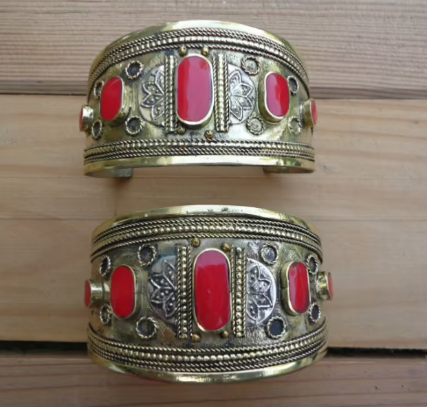 Coral bracelet- stacking cuff bracelet- Tribal stacking cuff bracelet- adjustable cuff bracelet- Bohemian jewelry- Ethnic bracelet