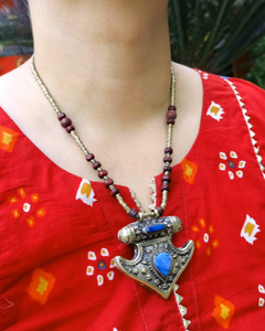 Lapis necklace- Pendant necklace- Beaded necklace- long necklace- Afghan pendant necklace necklace- Chain pendants- Handmade necklace