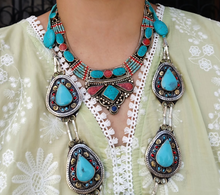 Statement  turquoise necklace- Turquoise beaded necklace- Statement necklace- Bohemian turquoise jewelry- Nepali turquoise necklace-