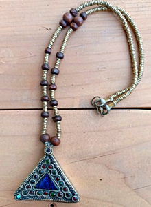 Triangle pendant necklace .Ethnic Tribal coin necklace.,Hand made Old jewelry.Ethnic Stone Jewelry.Tribal Gypsy Jewelry.British Raj