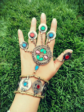 Gypsy Bellydance Ring- Afghan Jewelry- Afghan ethnic jewelry- silver antique Kuchi Jewelry- Afghan cuff bracelet- Haath Phool- Afghan Panja
