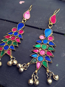 Jhumka Earrings ,Multistone  Earrings- Blue & pink Jhumkas- Jhumka earrings Enamel Jaipur jhumkas- Ethnic hand painted earrings