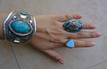 Vintage Turkish Turquoise Stone Statement Ring.Silver Jewelry.Silver Stone ring Turquoise Nomadic Ethnic Gypsy Tribal Jewelry.Tribal ring