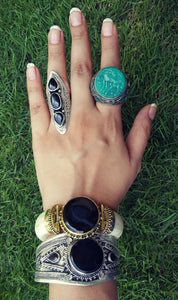 Black stone ring- Afghan jewelry-  Saddle ring. Aqeeq statement ring.Ethnic Stone rings. Bohemian Afghan ring. Gypsy Nomadic Ring- Aqiq ring