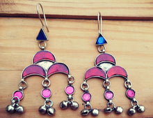 Jhumka Earrings ,Multistone  Earrings- Blue & pink Jhumkas- Jhumka earrings Enamel Jaipur jhumkas- Ethnic hand painted earrings