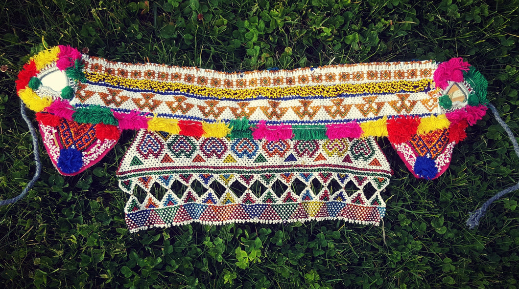 Afghan tribal vintage Belt- Embroider Demin Jacket belt- Jacket accessory-Tribal belt- Funky retro fashion- Ethnic beaded jewelry- Boho belt