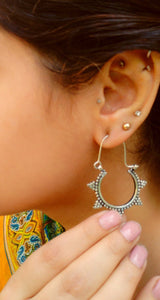 Tribal earring- Boho earrings-Hoop earrings- Dangle earrings- Silver earring- Large hoops- Star earring- gypsy jewelry- Crescent earring