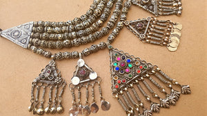 ANTIQUE  Kashmiri necklace- tribal Statement necklace- Ethnic tribal jewelry- Statement jewelry- Bohemian necklace- Gypsy necklace-