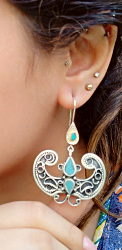 Butterfly earrings- Afghan earring- Kuchi earrings- Bedouin earrings- Afghan jewelry- Turquoise earring- Gifts for her- Boho earring- Dangle