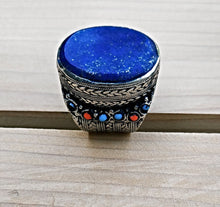 Turquoise and Lapis ring- Afghan lapis ring-.Ethnic ring-Gypsy Silver Ring. Stone ring.Afghan jewelry- lapis silver ring- boho stacking ring