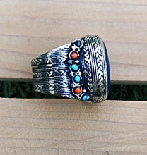 Turquoise and Lapis ring- Afghan lapis ring-.Ethnic ring-Gypsy Silver Ring. Stone ring.Afghan jewelry- lapis silver ring- boho stacking ring