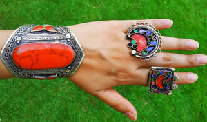 Lapis ring-  Afghan ring- statement ring- Bedouin Afghan kuchi ring- Afghan dome ring- Gypsy ring- Stone ring- Stone inlay ring