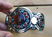 Aqeeq cuff bracelet - Silver Cuff Bracelet - Afghan bacelet - Carnelian Bracelet - Tribal Ethnic Jewelry - Statement bracelet