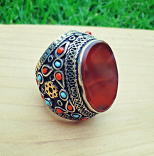 FREE Shipping Unique Turkmenistan Handcrafted Silver Tribal Ring - Afghan Aqeeq Ring - Kuchi Jewelry- Bohemian Jewelry