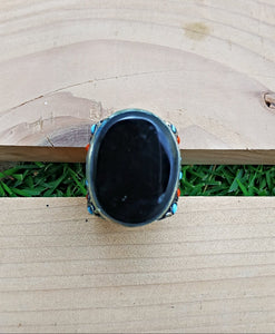 Aqiq ring- Novelty ring- Tribal  aqeeq  ring. Silver ring- Afghan ring- Boho Ring. Black Agate Vintage Ring.Stone Ring. Navajo style ring.