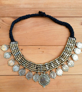 Statement Necklace. Ethnic Tribal coin necklace. Hand made antique jewelry. Ethnic Stone Jewelry.Tribal Gypsy Jewelry.British Raj necklace