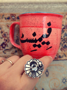 Tea cup ring- statement Ring- Indian Jewelry- silver ring- Bohemian Ethnic ring- Tribal jewelry- Gypsy ring- Blue stone ring-