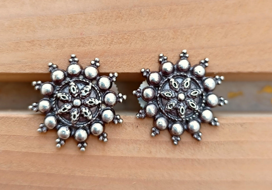 Indian earrings-silver stud earring-Ethnic earring- Boho earring- Gypsy earring- Afghan earring-Pakistani jewelry- silver hoops-Silver studs