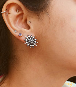 Indian earrings-silver stud earring-Ethnic earring- Boho earring- Gypsy earring- Afghan earring-Pakistani jewelry- silver hoops-Silver studs