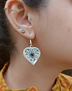 Black Aqeeq Dangle Earrings in Sterling Silver- Cute Everyday Earrings- Hoop earrings- Dangle earrings- Silver earrings