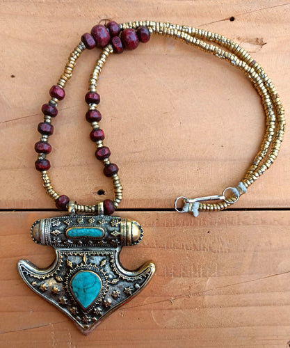 Turquoise necklace- Pendant necklace- Beaded necklace- Kazakh necklace- Afghan pendant necklace necklace- Chain pendants- Handmade necklace