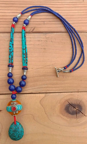 Turquoise jewelry- Amber pendant- Yellow stone pendant- Pendant- Boho  Pendant - Statement pendant necklace- Stone jewelry- chain necklace