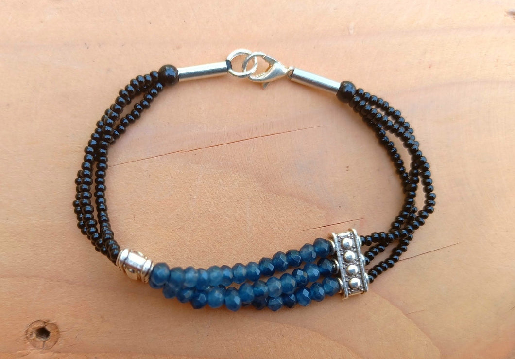 Blue jade bracelet- Bohemian stacking jewelry- Beaded Jade bracelet- Tibetan Silver bracelet- Stocking stuffers