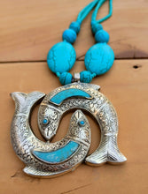 Turquoise pendant- statement necklace- Afghan necklace- fish pendant-  Fish Pendant- Alpaca Silver and Lapis Fish pendant necklace- Pendants