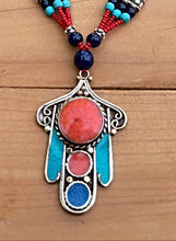 Evil eye jewelry-Hamasa pendant- Lapis pendant- Pendant- Boho  Pendant - Statement pendant necklace- Stone jewelry- chain necklace