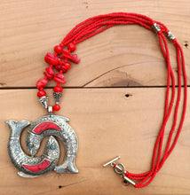 Coral Pendant- Pendant necklace- Beaded necklace- Silver coral necklace- Afghan pendant- boho necklace- Chain pendants- Handmade necklace