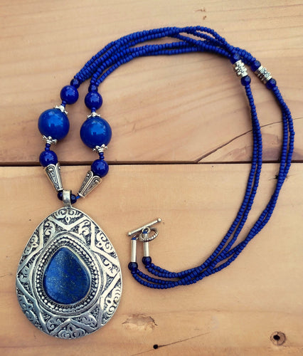 Lapis Necklace- Statement necklace- Afghan necklace- Stone necklace-Blue lapis necklace. Ethnic stone jewelry.Tribal gypsy Nomadic jewelry