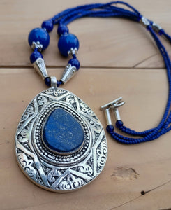 Lapis Necklace- Statement necklace- Afghan necklace- Stone necklace-Blue lapis necklace. Ethnic stone jewelry.Tribal gypsy Nomadic jewelry