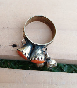 Orange coral ring- Statement ring- Tribal  ring- Kuchi ring- Ethnic boho ring- Gypsy ring- warrior women ring- Dome ring-