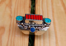 Turquoise rings- Coral precious stone ring. Cocktail rings- Saddle Rings. Silver Rings.Tibet Jewelry.Nepalese Jewelry.Tibet Jewelry.Buddhist