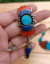Beaded Turquoise Coral and Lapis bracelet- Tibetan Silver bracelet-Orange coral and turquoise jewelry