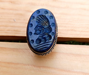 Huge Ottoman Antique Lapis Lazuli Seal intaglio Ring Stamp Stone Silver Ring- Lapis Signet ring- Maharaja ring-Seal stamp ring-Antique islam