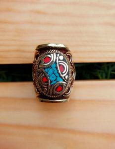 Turquoise & Coral Cocktail ring Ring Turquoise Coral.Tibetan Jewelry..Statement Rings.Turquoise stone rings.Coral Ring.