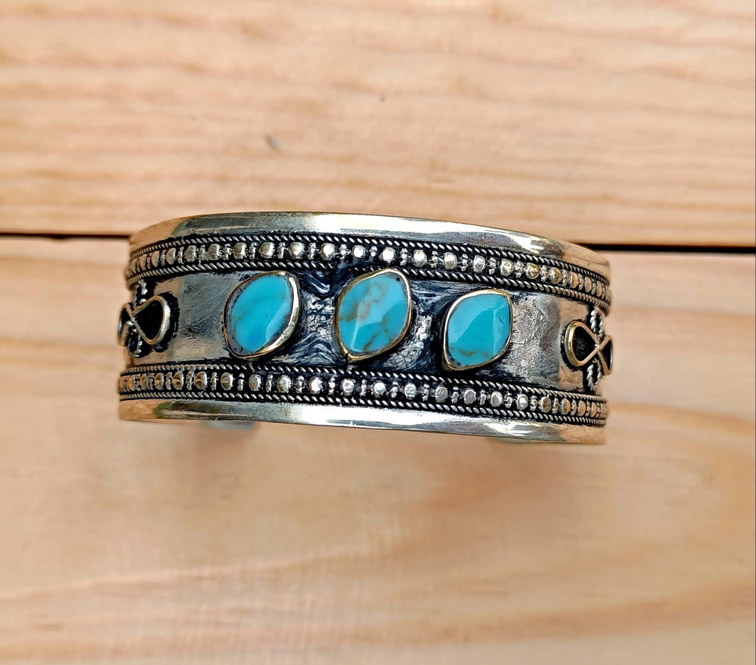 Turquoise bracelet- stacking cuff bracelet- Tribal stacking cuff bracelet- adjustable cuff bracelet- Bohemian jewelry- Ethnic bracelet