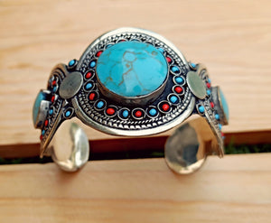 Turquoise cuff bracelet-Afghan vintage bracelet- Tribal bracelet- Jewelry- Kuchi cuff bracelet- afghan bracelet- Rustic cuff bracelet