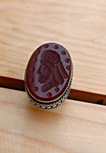 Huge Ottoman Antique Maroon Aqeeq Seal intaglio Ring -Stamp Stone Silver Ring- Agate Signet ring- Maharaja ring-Seal stamp ring- Islamic art
