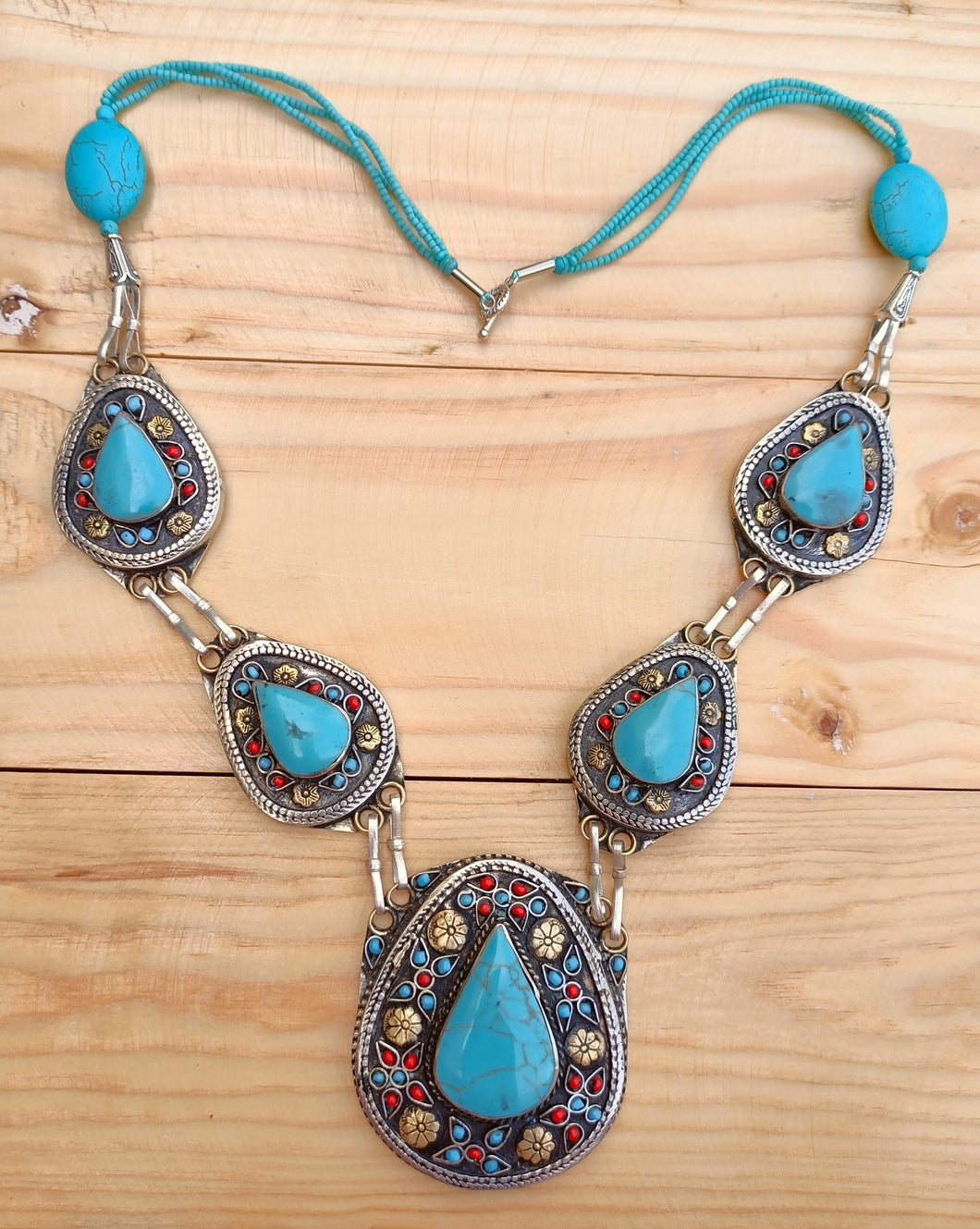 Turquoise statement necklace- Turquoise stone necklace- Stacking Necklace- Afghan Jewelry-Tribal  Necklace- Afghanistan turquoise necklace