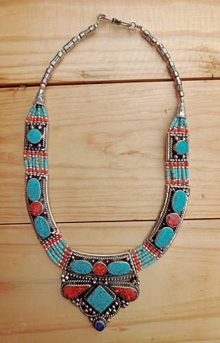 Statement  turquoise necklace- Turquoise beaded necklace- Statement necklace- Bohemian turquoise jewelry- Nepali turquoise necklace-