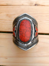 Cuff bracelet-  Kuchi Tribal Coral Stone Cuff Bracelet,Turkmen Afghan Ethnic Jewelry,Metal Work,Antique,German Silver- Turquoise