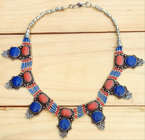 Lapis jewelry- Lapis necklace- Turquoise beaded necklace- Statement necklace- Bohemian turquoise jewelry- Nepali turquoise necklace-