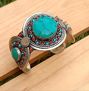 Turquoise cuff bracelet-Afghan vintage bracelet- Tribal bracelet- Jewelry- Kuchi cuff bracelet- afghan bracelet- Rustic cuff bracelet