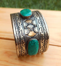 Tuareg Turquoise cuff bracelet- Tribal afghan jewelry- Vintage jewelry- Ethnic tribe jewelry- Turquoise stone- Stone jewelry- boho jewelry