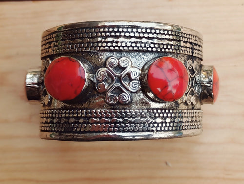 Afghan cuff bracelet- Tribal jewelry- ethnic jewelry- coral jewelry- bohemian bracelet- Coachella jewelry- Kuchi bracelet