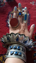 Lapis Cuff bracelet- Statement cuff- Bohemian tribal spiked cuff bracelet. Tribal antique silver bracelet. Antique Silver Spike Cuff-