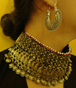 Antique Finish Ornate Hoop Earrings - Collectible Tribal Jewelry.Tribal Jewelry Hoop Earrings.Turkmen Tribal Jewelry Ornate Hoop Earrings